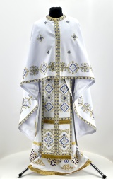 Priest Vestments, Greek Cut, Embroidered with French Cross Stitch on Gabardine with Embroidered Galloon