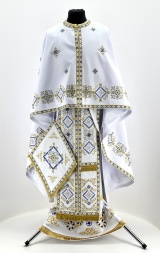 Priest Vestments, Greek Cut, Embroidered with French Cross Stitch on Gabardine with Embroidered Galloon