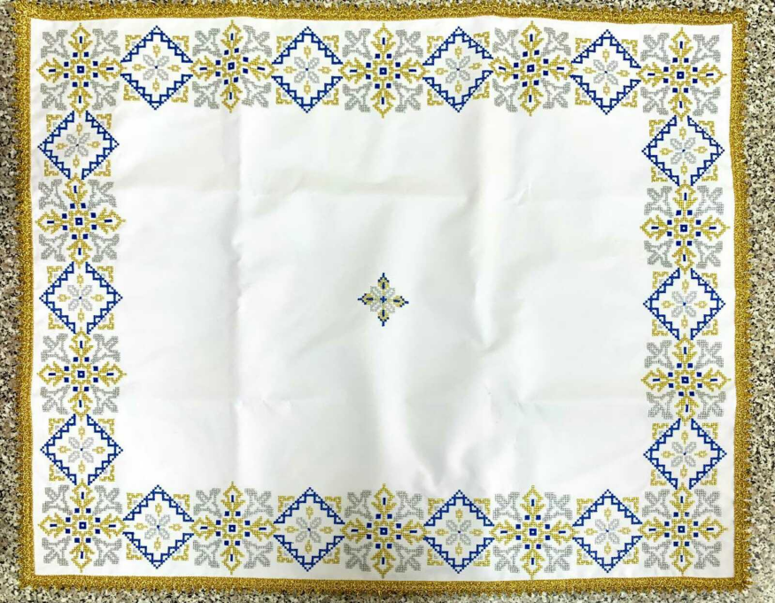 Priest Vestments, Greek Cut, Embroidered with French Cross Stitch on Gabardine with Embroidered Galloon