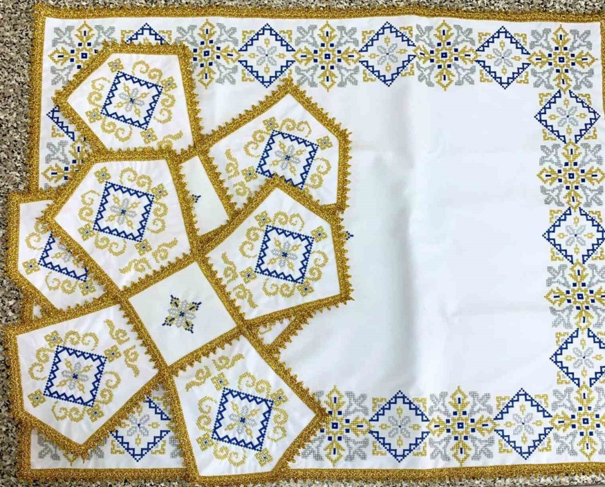 Priest Vestments, Greek Cut, Embroidered with French Cross Stitch on Gabardine with Embroidered Galloon