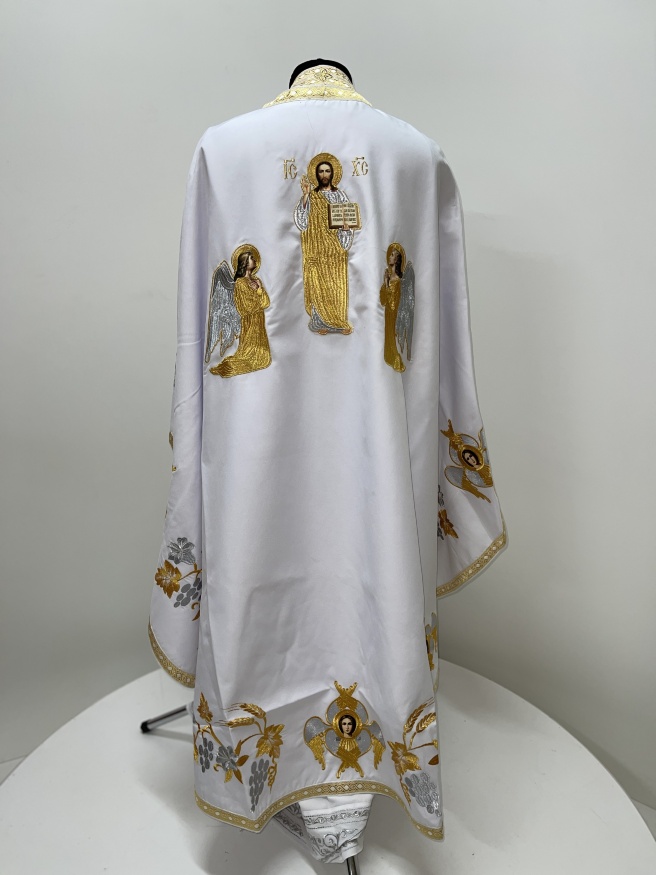 Priest’s Vestments of Greek Cut, Embroidered Gabardine with Sewn Galloon, "Grapevine" Embroidery