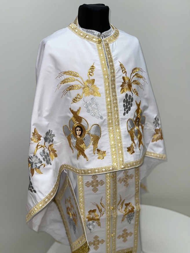Priest’s Vestments of Greek Cut, Embroidered Gabardine with Sewn Galloon, "Grapevine" Embroidery
