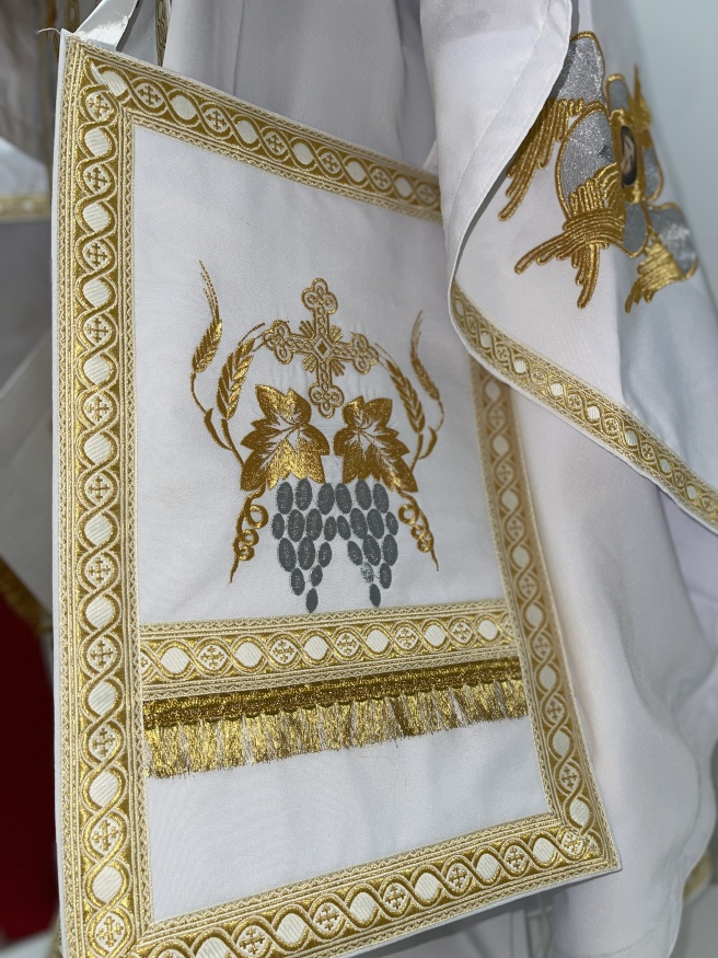 Priest’s Vestments of Greek Cut, Embroidered Gabardine with Sewn Galloon, "Grapevine" Embroidery