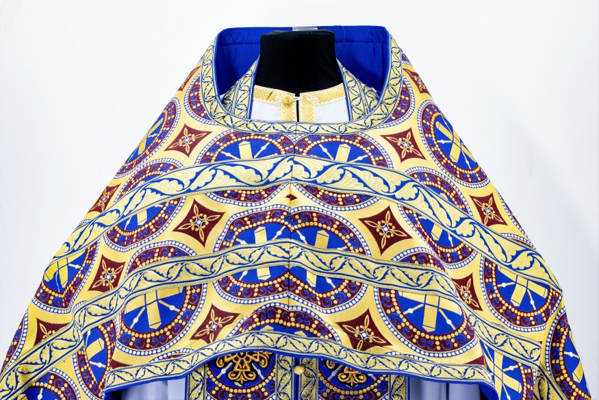 Priest Vestments made of Greek Brocade, "Byzantium" Fabric with Sewn Galloon