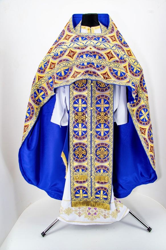 Priest Vestments made of Greek Brocade, "Byzantium" Fabric with Sewn Galloon