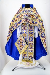 Priest Vestments made of Greek Brocade, "Byzantium" Fabric with Sewn Galloon