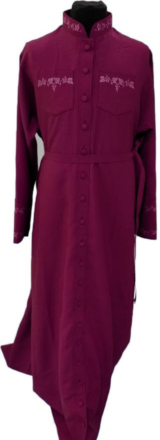 Cassock dress with embroidery, wet silk fabric