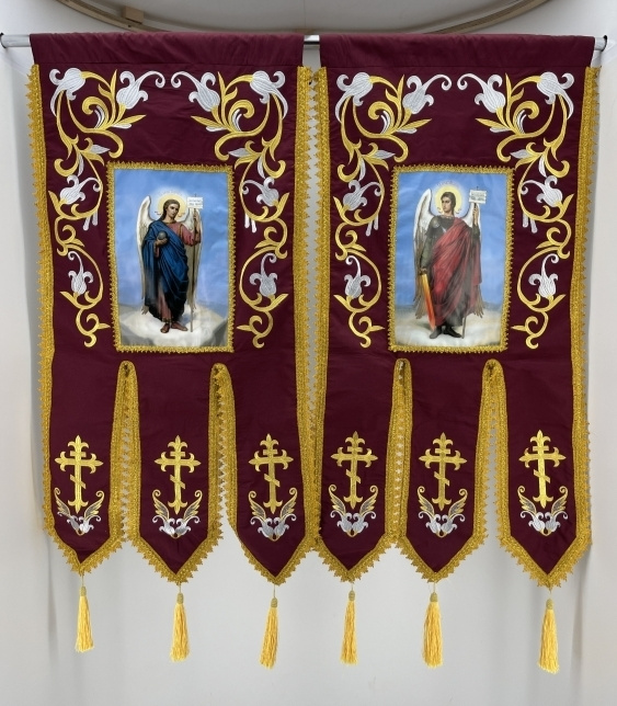 Embroidered processional banners, pair, lily, sew-on banner