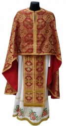 Priest Vestments Greek Style, Brocade Fabric with Sewn Galloon
