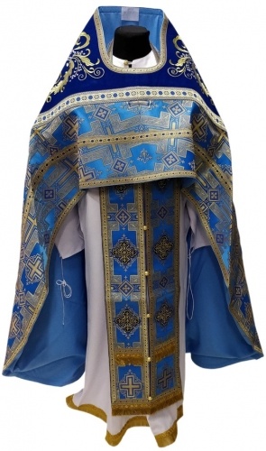 Priest Vestment Combined from Brocade "Pokrovsky Cross", with Embroidered Epitrachelion, Embroidery "New Pattern"