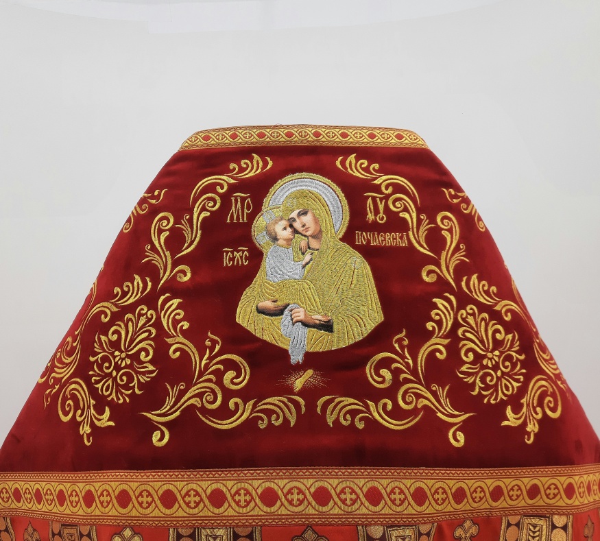 Priest Vestments, combined, made of brocade, with embroidered epitrachelion and icon of the Mother of God "Pochaev"