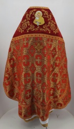 Priest Vestments, combined, made of brocade, with embroidered epitrachelion and icon of the Mother of God "Pochaev"