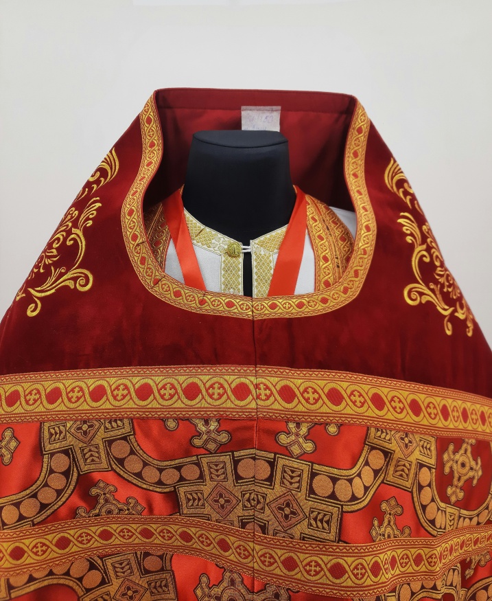 Priest Vestments, combined, made of brocade, with embroidered epitrachelion and icon of the Mother of God "Pochaev"