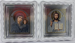 Icons "Wedding Couple" lithography grey white silver patina 27x25cm