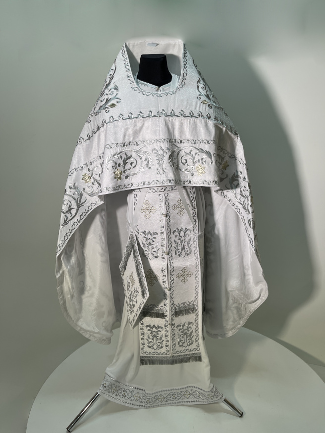 Priest Vestments, Embroidered on Brocade, Embroidered Center, with Embroidered Galloon