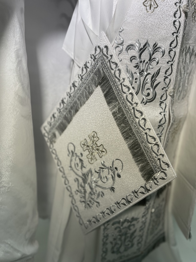 Priest Vestments, Embroidered on Brocade, Embroidered Center, with Embroidered Galloon