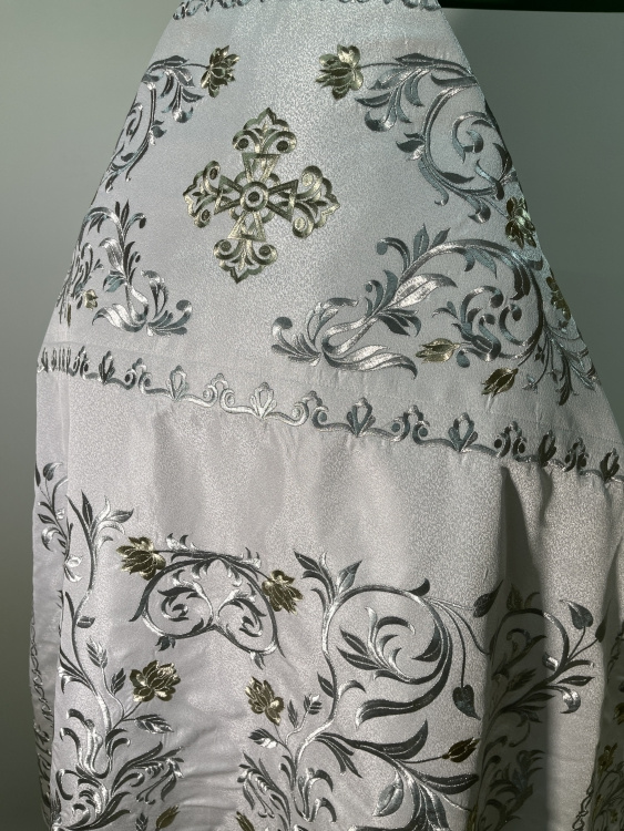 Priest Vestments, Embroidered on Brocade, Embroidered Center, with Embroidered Galloon