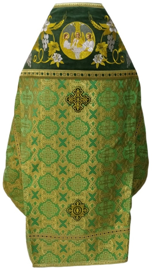 Priest Vestments Combined from Brocade "Greek Cross" with Embroidered Epitrachelion, Embroidery "Lily"