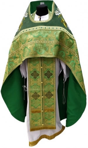 Priest Vestments Combined from Brocade "Greek Cross" with Embroidered Epitrachelion, Embroidery "Lily"