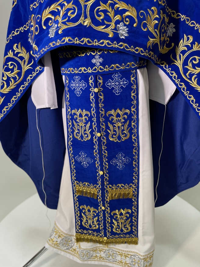 Priest Vestments, Embroidered on Velvet, "Rose" Embroidery with Embroidered Galloon