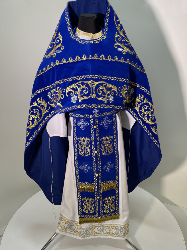 Priest Vestments, Embroidered on Velvet, "Rose" Embroidery with Embroidered Galloon