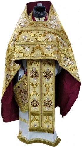 Priest Vestments Made of Greek Brocade with Sewn Galloon