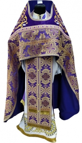 Priest Vestments Combined from Brocade "Paschal Cross", with Embroidered Epitrachelion, Embroidery "Rose"