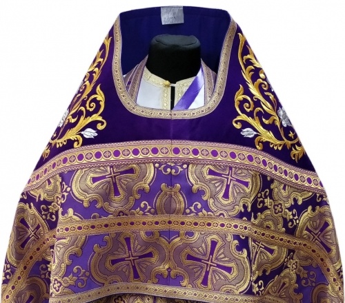 Priest Vestments Combined from Brocade "Paschal Cross", with Embroidered Epitrachelion, Embroidery "Rose"