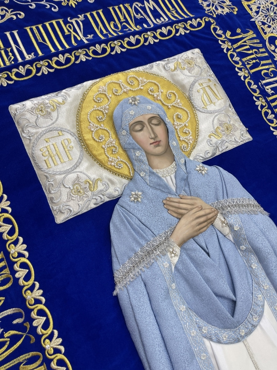 Epitaf al Maicii Domnului pe catifea 165×100cm (broderie ornament, mijloc brodat și cusut manual)