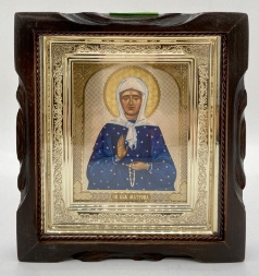 Icoană a sfintei fericite Matrona, fundal galben, 19x17