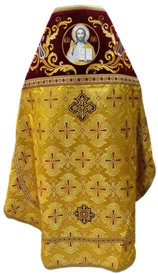 Veșmânt preoțesc combinat din brocart, cu epitrahil brodat, Broderie "Broderie Nouă"