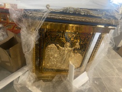 Analog turnat cu icoane galbene și cruce (tăiere laser) 90x50cm (înălțime 114x99cm)