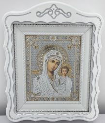 Icoane „Pereche de cununie” litografiate, ștampilate, albe, patinate argintiu 30x24cm