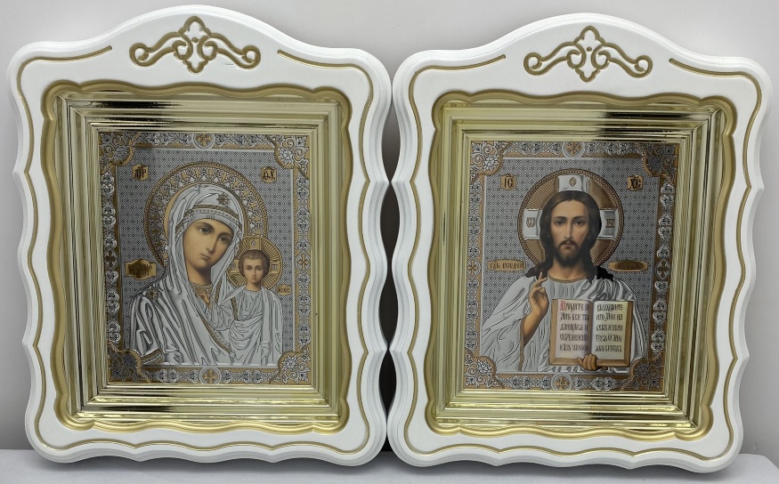 Icoane „Pereche nupțială” litografiată, embosată, albă, patinată cu aur, 30х24cm