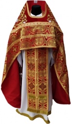 Vesminte preoțești combinate din brocart „Crucea de Kiev”, cu epitrahil brodat, broderie „Trandafir”