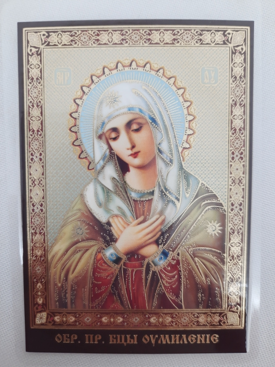 Icoană laminată a Maicii Domnului „Înduioșarea” ramă aurie