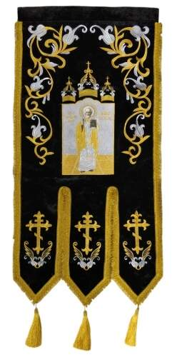 Steaguri brodate, (pereche), broderie „crin”, icoană brodată și cruce