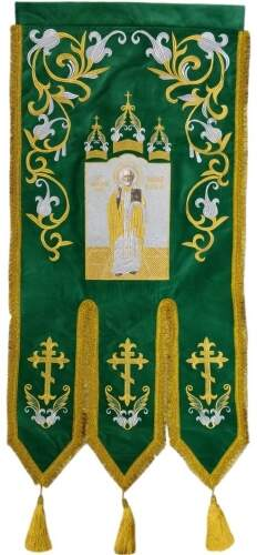 Steaguri brodate, (pereche), broderie „crin”, icoană brodată și cruce