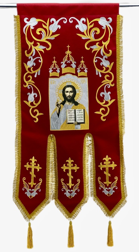 Steaguri brodate, (pereche), broderie „crin”, icoană brodată și cruce