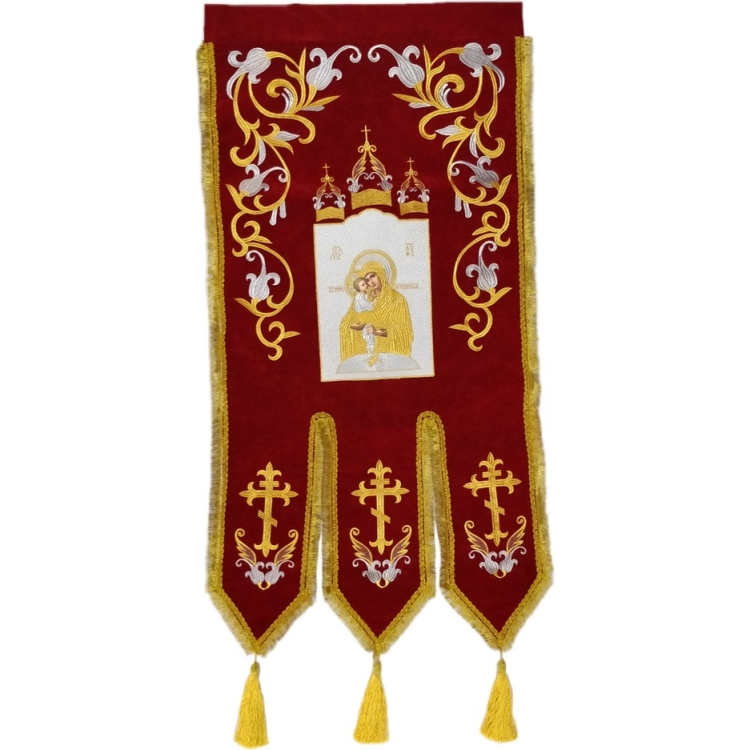 Steaguri brodate, (pereche), broderie „crin”, icoană brodată și cruce