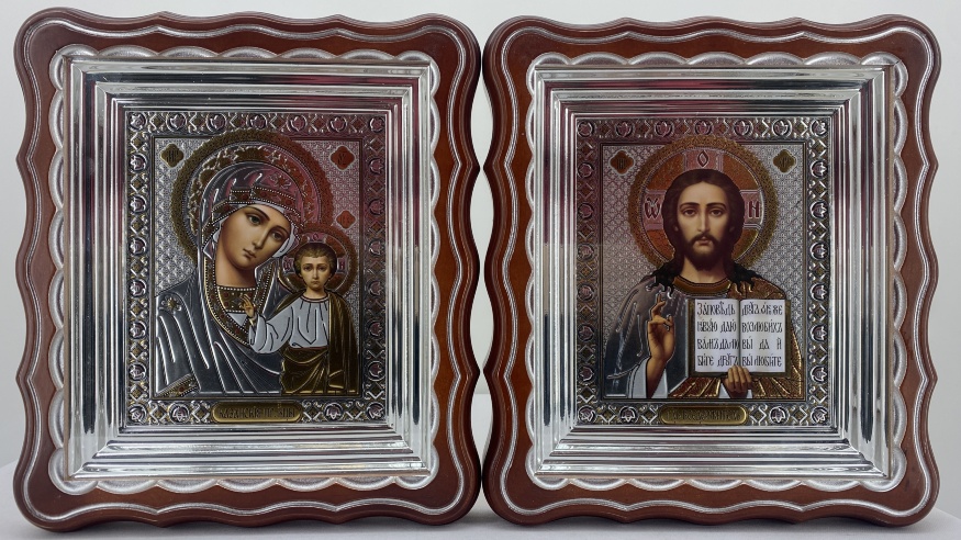 Icoane „Pereche nupțială” lit. dreaptă trandafir, cor., pat. argint 27х24cm