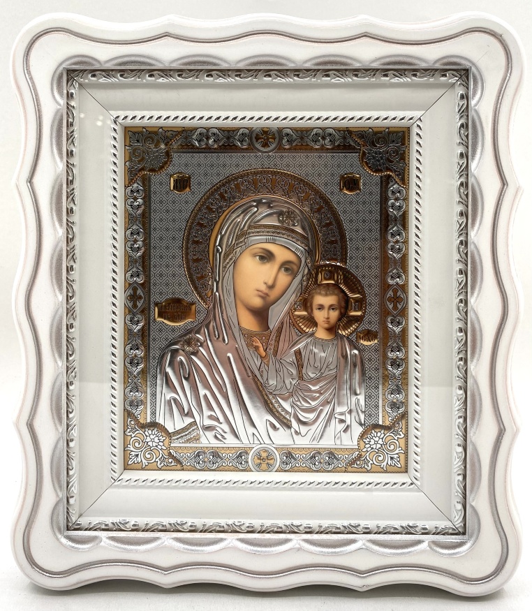 Icoane „Pereche de cununie” litografiate, embosate, alb, aur patinat, 27×24cm