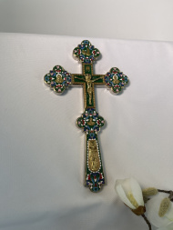 Cruce de altar, metalică, cu email (Nașterea Domnului) 31,5x18cm