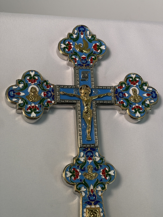 Cruce de altar, metalică, cu email (Nașterea Domnului) 31,5x18cm