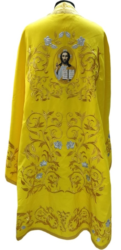 Vesminte preoțești croială grecească, brodate pe gabardină cu galon aplicat, broderie „Trandafir, mijloc brodat”