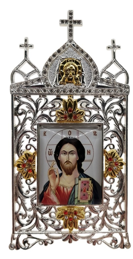 Icoană metalică pe suport 12x6