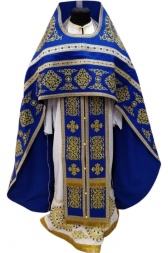 Veșmânt preoțesc brodat pe gabardină, broderie „Cerc” cu galon aplicat