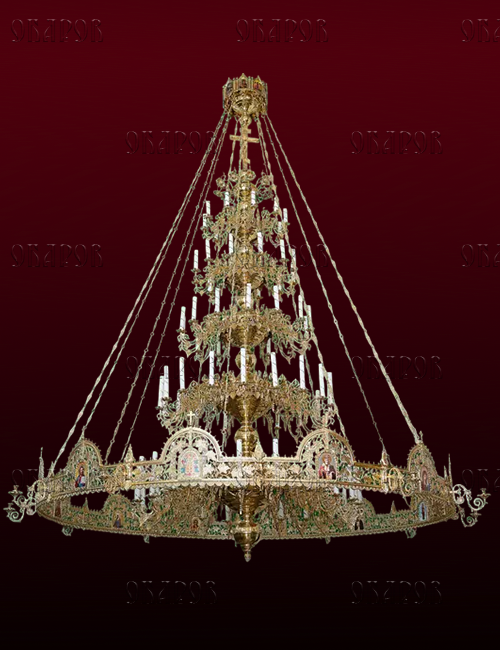 Candelabru liturgic cu 5 niveluri pentru 76 lumânări cu coroană pentru 12 lumânări No. 59