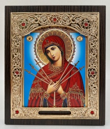 Icoana Maicii Domnului „Șapte Săgeți” (fundal albastru) 15x18