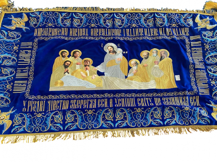 Epitaf Maicii Domnului, catifea 100×165cm